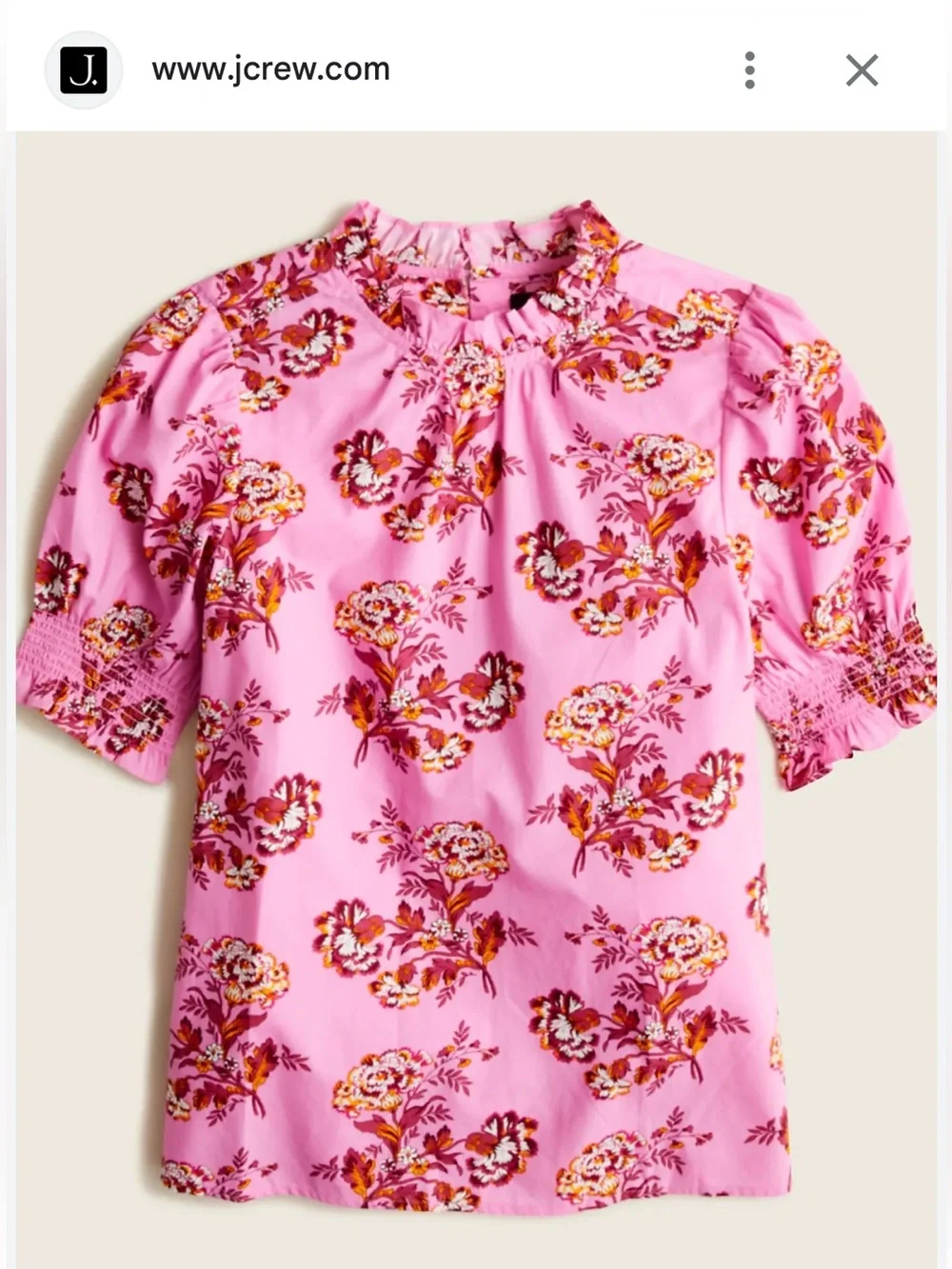 J. Crew Smocked puff-sleeve top in marigold bouquets 100% cotton MED